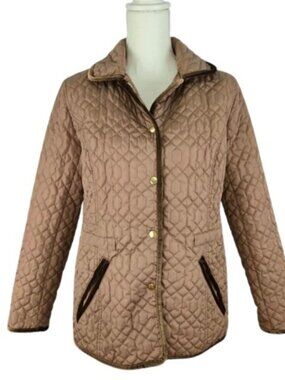Dressbarn Brown Quilted Jacket Small Velvet Trim Snap Front Classic